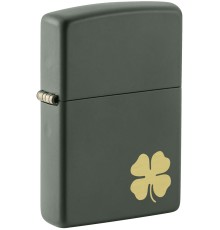 Зажигалка ZIPPO Four Leaf Clover с покрытием Green Matte, латунь/сталь, зеленая, 38x13x57 мм