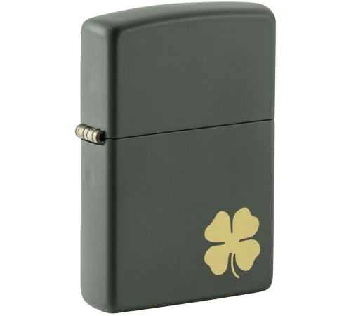 Зажигалка ZIPPO Four Leaf Clover с покрытием Green Matte, латунь/сталь, зеленая, 38x13x57 мм