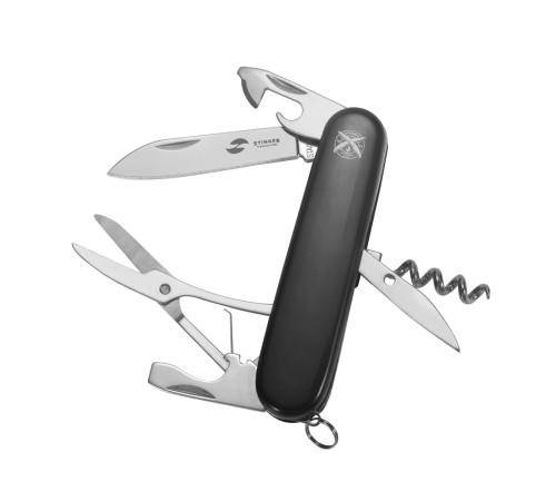 Нож перочинный Stinger, 90 мм, 11 функций, материал рукояти: АБС-пластик (чёрный), в блистере