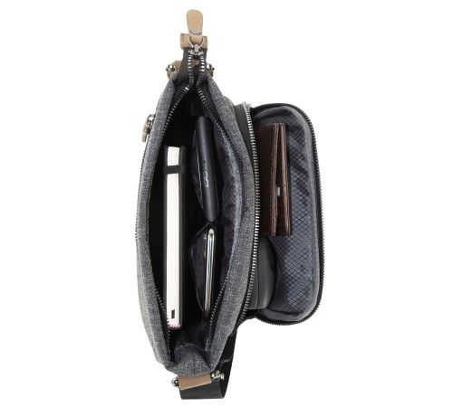 Сумка наплечная мужская BUGATTI Luce, серая, полиэстер, 24х5х25,5 см