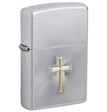 Зажигалка ZIPPO Cross Design с покрытием Satin Chrome, латунь/сталь, серебристая, 38x13x57 мм