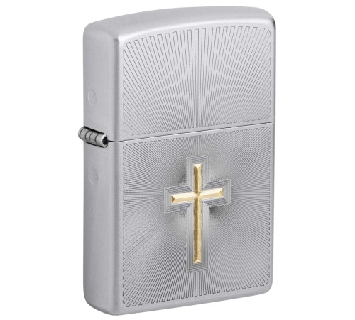 Зажигалка ZIPPO Cross Design с покрытием Satin Chrome, латунь/сталь, серебристая, 38x13x57 мм