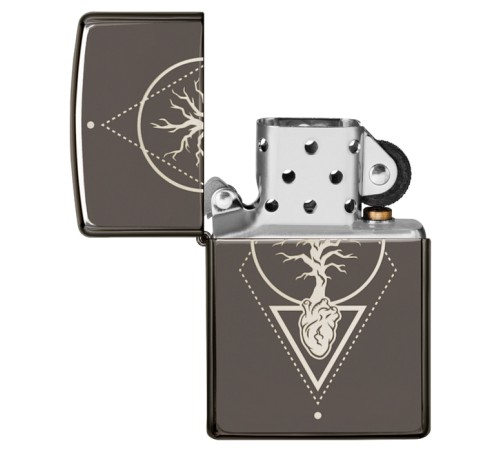 Зажигалка ZIPPO Heart of Tree с покрытием Black Ice®, латунь/сталь, чёрная, глянцевая, 38x13x57 мм