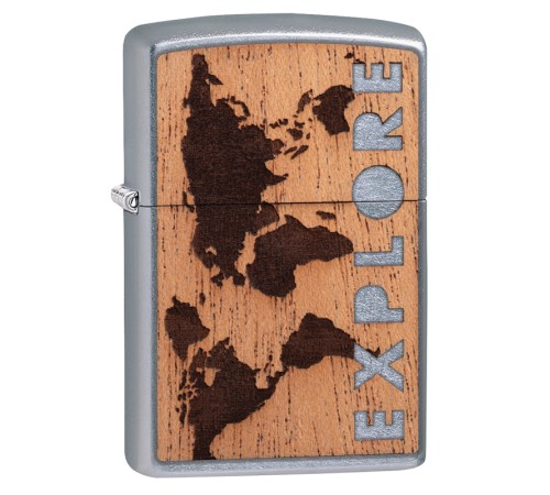 Зажигалка ZIPPO WOODCHUCK с покрытием Street Chrome™, латунь/сталь/дерево, серебристая, 38x13x57 мм