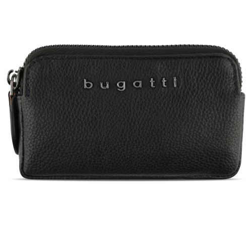 Ключница BUGATTI Bella, чёрная, воловья кожа/полиэстер, 12х1,5х7 см