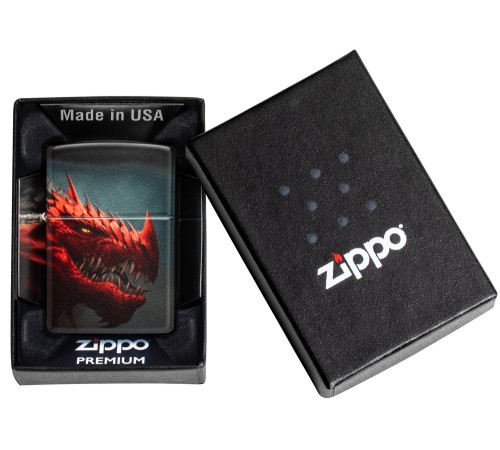 Зажигалка ZIPPO Dragon Design с покрытием 540 Matte, латунь/сталь, черная, 38x13x57 мм
