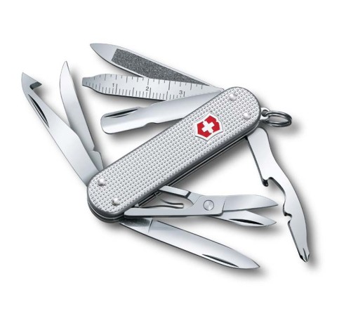 Нож-брелок VICTORINOX Mini Champ Alox, 58 мм, 15 функций, алюминиевая рукоять, серебристый