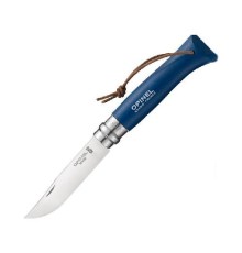 Нож Opinel №8 Trekking, нержавеющая сталь, кожаный темляк, синий, 001704