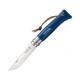 Нож Opinel №8 Trekking, нержавеющая сталь, кожаный темляк, синий, 001704