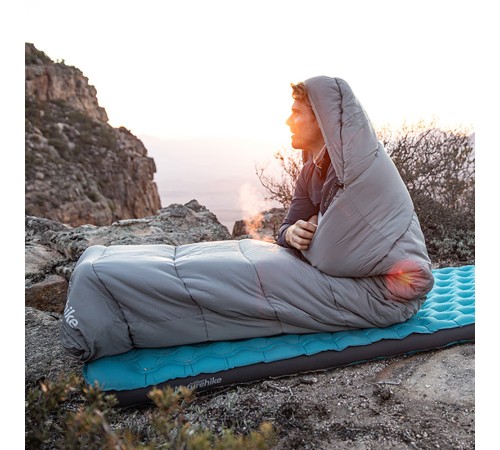 Ультралёгкий спальный мешок Naturehike CNK2350WS023 M300 хлопковый с капюшоном весна осень серый, молния слева