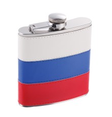 Фляга S.Quire 0,18 л, сталь+искусственная кожа, вставка бело-сине-красная