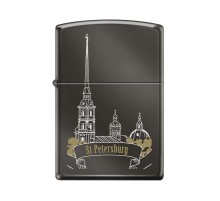Зажигалка ZIPPO Петропавловская крепость, с покрытием Black Ice®, латунь/сталь, чёрная, 38x13x57 мм