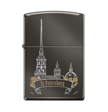 Зажигалка ZIPPO Петропавловская крепость, с покрытием Black Ice®, латунь/сталь, чёрная, 38x13x57 мм