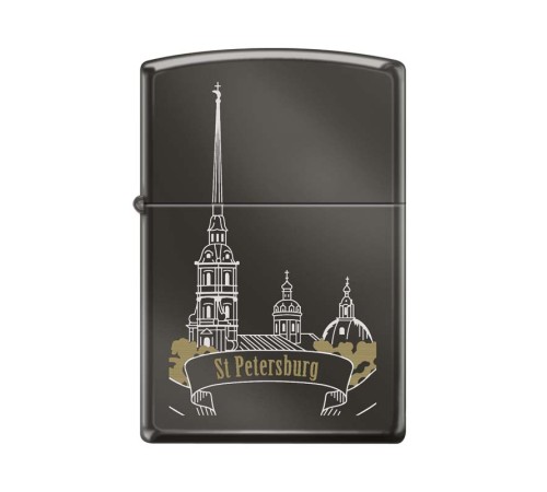 Зажигалка ZIPPO Петропавловская крепость, с покрытием Black Ice®, латунь/сталь, чёрная, 38x13x57 мм
