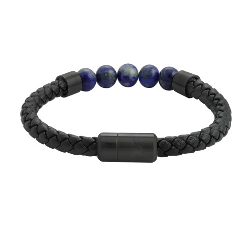 Браслет ZIPPO Leather Bracelet with Charms, с шармами, чёрно-синий, кожа/сталь/лазурит, 20 см