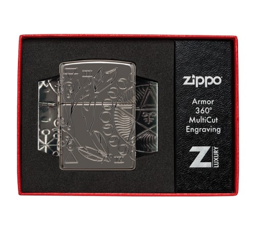 Зажигалка ZIPPO Armor® Wicca Design с покрытием Black Ice®, латунь/сталь, чёрная, 38x13x57 мм