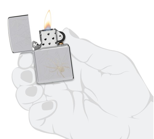 Зажигалка ZIPPO Spider Design с покрытием High Polish Chrome, латунь/сталь, серебристая, 38x13x57 мм