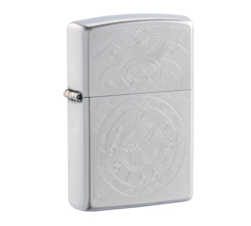 Зажигалка ZIPPO Clock с покрытием Satin Chrome, латунь/сталь, серебристая, матовая, 38x13x57 мм