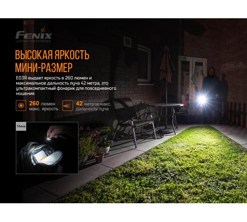 Фонарь Fenix E03R, серый