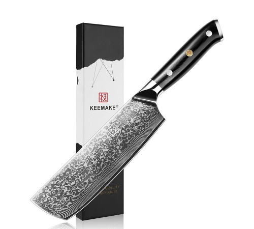 Нож из дамасской стали для овощей Keemake 7 Inch Nakiri Knife, черный
