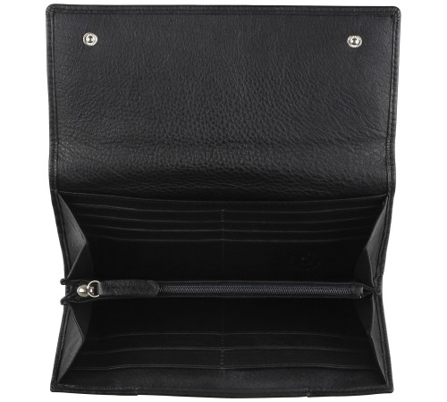 Кошелёк женский BUGATTI Lady Top, чёрный, натуральная воловья кожа, 20х2,5х10,5 см