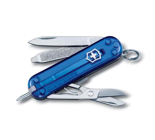 Нож-брелок VICTORINOX Signature, 58 мм, 7 функций, полупрозрачный синий
