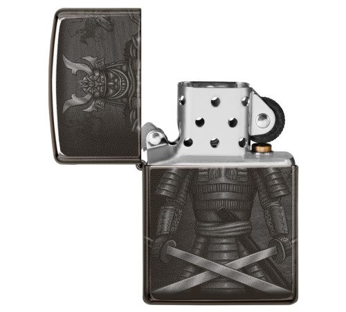 Зажигалка ZIPPO Knight  Fight с покрытием High Polish Black, латунь/сталь, чёрная, 38x13x57 мм