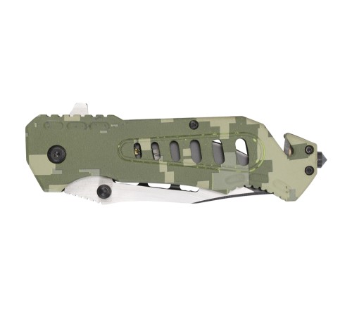 Нож складной Stinger, 88 мм (серебристый), рукоять: алюминий (зеленый камуфляж), картонная коробка
