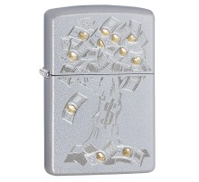 Зажигалка ZIPPO Money Tree Design с покрытием Satin Chrome, латунь/сталь, серебристая, 38x13x57 мм