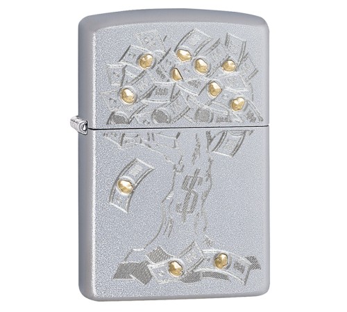 Зажигалка ZIPPO Money Tree Design с покрытием Satin Chrome, латунь/сталь, серебристая, 38x13x57 мм