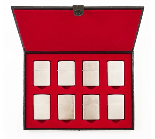 Кейс коллекционера для 8 зажигалок ZIPPO, чёрный, натуральная кожа, 24x3x17 см