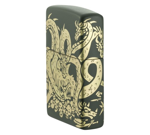 Зажигалка ZIPPO Dragon Design с покрытием Green Matte, латунь/сталь, зеленая, матовая, 38x13x57 мм