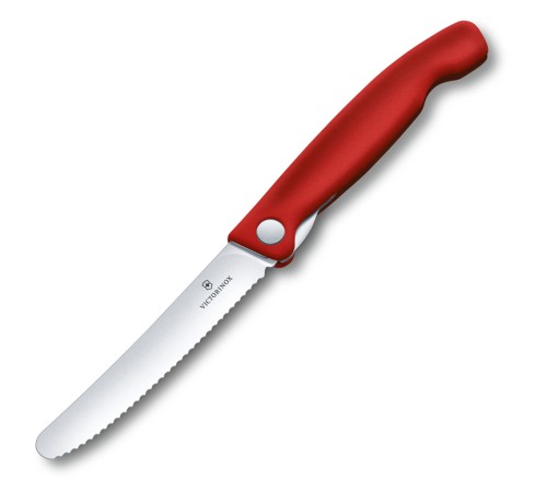 Нож для овощей VICTORINOX SwissClassic, складной, лезвие 11 см с волнистой заточкой, красный