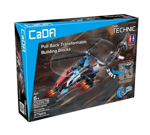 Конструктор CaDA Technic вертолет-трансформер, инерционный (275 деталей)