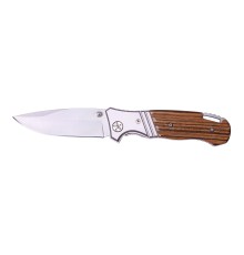 Нож складной Stinger, 90 мм (серебр.), рукоять: сталь/дерево (серебр.-корич.), с клипом,короб.картон