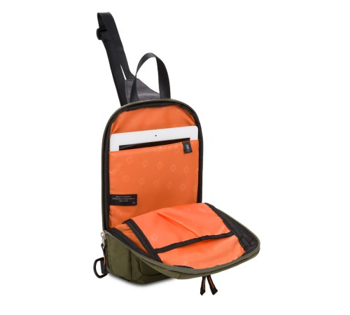 Рюкзак SWISSGEAR с одним плечевым ремнем, зеленый/оранжевый, полиэстер рип-стоп, 18 x 5 x 33 см, 4 л