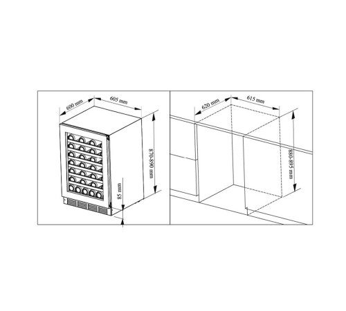 Винный шкаф двухзонный встраиваемый компрессорный Cavanova CV060DT