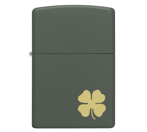 Зажигалка ZIPPO Four Leaf Clover с покрытием Green Matte, латунь/сталь, зеленая, 38x13x57 мм