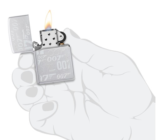 Зажигалка ZIPPO James Bond™ с покрытием Satin Chrome, латунь/сталь, серебристая, 38x13x57 мм