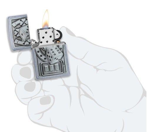 Зажигалка ZIPPO Lucky 7 с покрытием Street Chrome, латунь/сталь, серебристая, 38x13x57 мм
