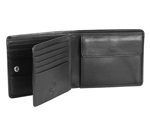 Портмоне BUGATTI Primo, чёрное, натуральная воловья кожа, 11,5х2х9,5 см