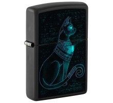 Зажигалка ZIPPO Spiritual Cat с покрытием Black Light, латунь/сталь, черная, матовая 38x13x57 мм