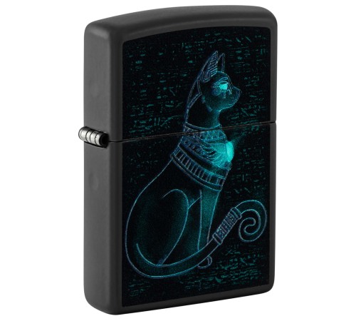 Зажигалка ZIPPO Spiritual Cat с покрытием Black Light, латунь/сталь, черная, матовая 38x13x57 мм
