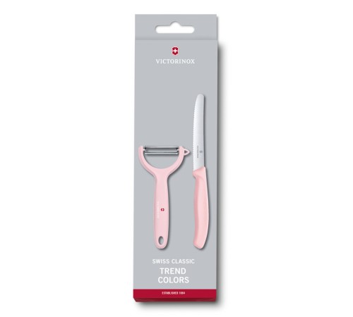 Набор из 2 кухонных ножей VICTORINOX Swiss Classic: нож для томатов и столовый нож 11 см, розовый