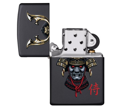 Зажигалка ZIPPO Samurai Helmet Design с покрытием Black Matte, латунь/сталь, чёрная, 38x13x57 мм