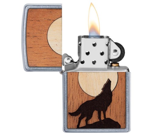 Зажигалка ZIPPO WOODCHUCK с покрытием Street Chrome™, латунь/сталь/дерево, серебристая, 38x13x57 мм