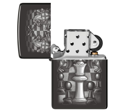 Зажигалка ZIPPO Chess Design с покрытием High Polish Black, латунь/сталь, черная, 38x13x57 мм