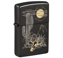 Зажигалка ZIPPO Western с покрытием High Polish Black, латунь/сталь, черная, глянцевая, 38x13x57 мм