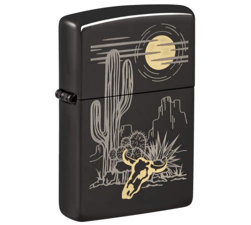 Зажигалка ZIPPO Western с покрытием High Polish Black, латунь/сталь, черная, глянцевая, 38x13x57 мм