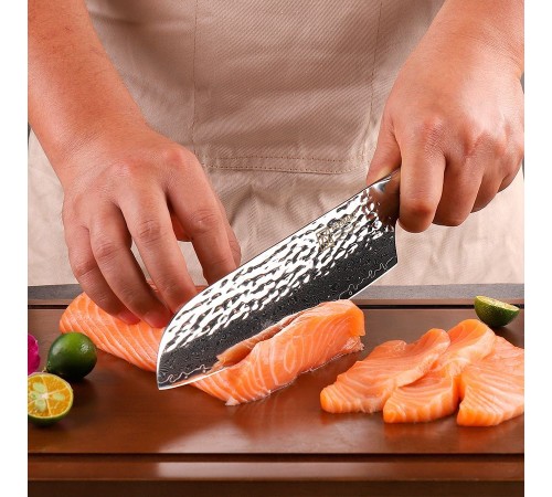 Нож сантоку из дамасской стали Keemake 7 Inch Santoku Knife, синий